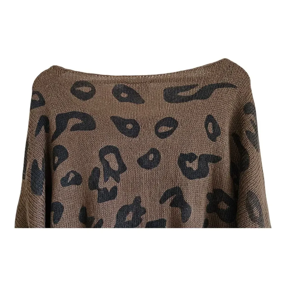 WOODEN SHIPS M / L Sweater Brown Black Animal Print Mohair Wool Blend Oversized